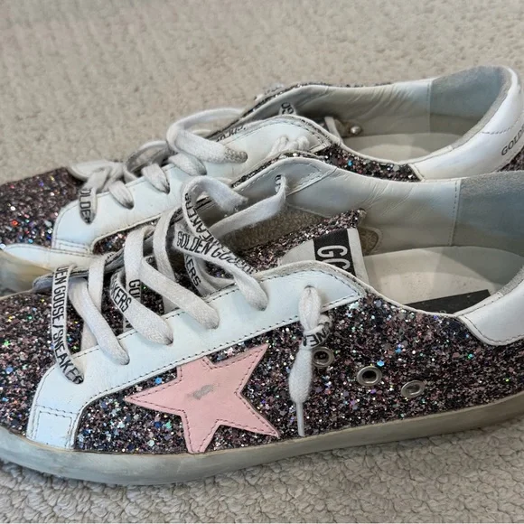 Golden Goose Glitter Low-Top Sneakers with Pink Star - Picture 3 of 4